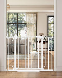 29"-40" Baby Gate for Stairs, Auto Close Stroller Friendly Dog Gate Indoor for Doorways, Pressure Mounted Baby Gate, Easy Walk Through Gate for Children & Pets, White