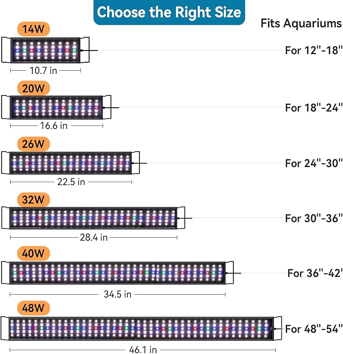 hygger Aquarium LED Light Fish Tank Full Spectrum Lighting with 24/7 Day-Night Cycle Mode & Auto On/Off Timer, 7 Colors Options, Dimmable, Extendable Bracket for 30~36in Tank Plant Lights