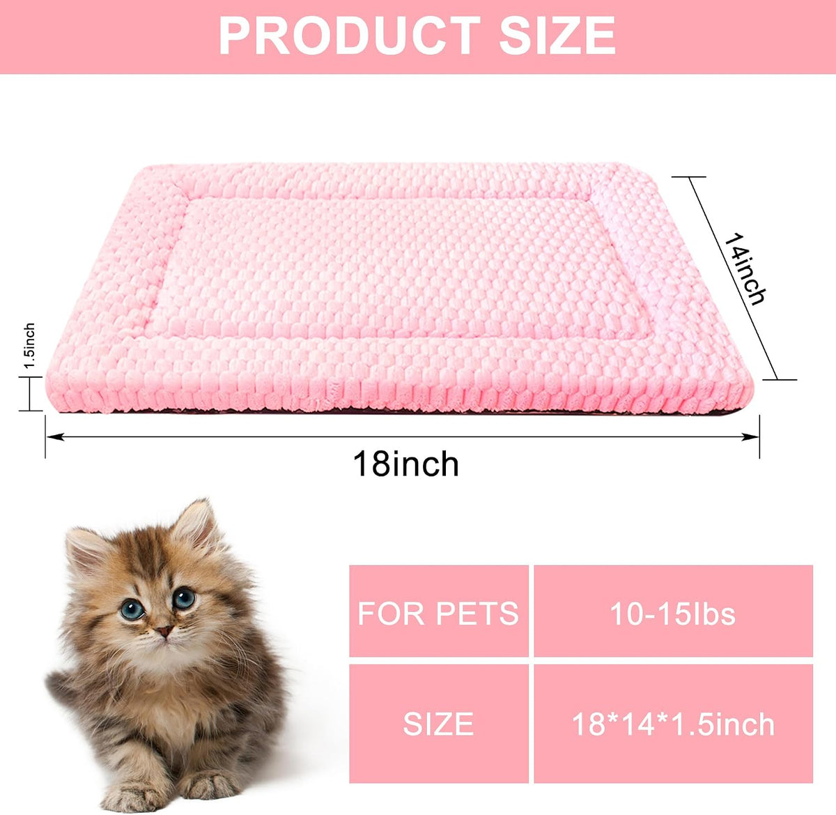 Dog Bed Mat,Reversible & Ultra Soft Kennel Pad-Machine Washable Pet Bed for Dogs & Cats-All-Weather - 18.0" L x 14.0" W x 1.5" Th / Pink - image 3