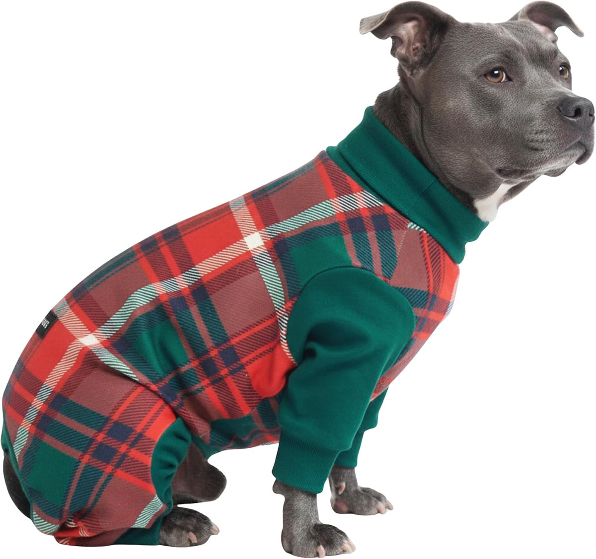 Spark Paws Dog Pajamas - Stretch Onesie Recovery Full Leg Surgery Suit PJS – Essentials for Dogs - Green and Red Plaid / 3XL