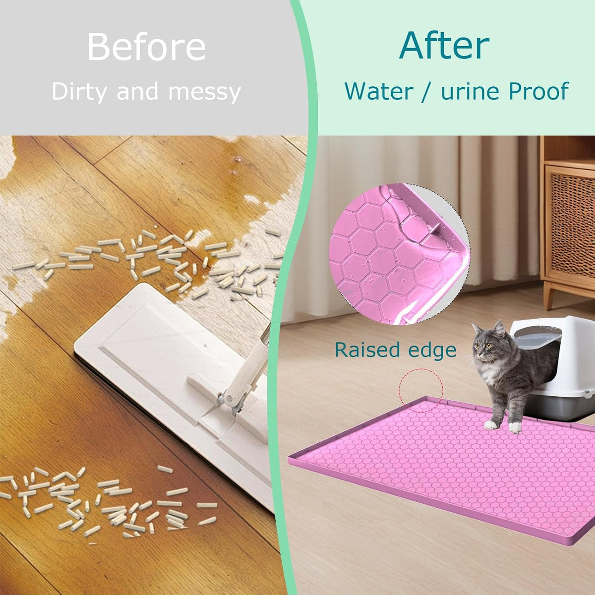 Cat Litter Mat, Silicone Large Cat Mat for Litter Box - 34"L x 22"W / Pink - image 3