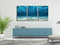 Wieco Art 3 Piece Blue Ocean Bottom Canvas Wall Art for Living Room Beach for Bedroom Wall Decor Seaview Pictures Painting On Canvas Modern Canvas Prints Artwork for Home Decorations