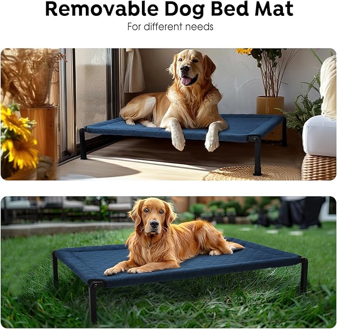 Veehoo Soft Plush Elevated Dog Bed, Raised Dog Beds with Heavy Duty Frame, Non-Slip Silicon Feet, Washable & Breathable Pet Cot for Indoor or Outdoor Use, 47" x 29", Navy Blue, CWC2432A