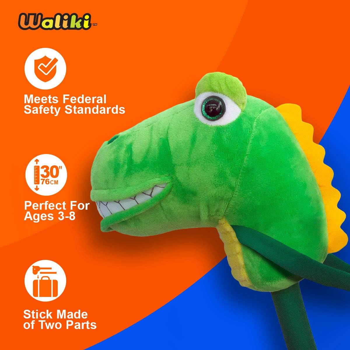 WALIKI Lala dinosaur stick horse for kids, 30 inches tall with roar sounds - view 2
