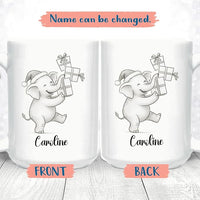 Cute Elephant Coffee Cup With Name, Personalized Elephant Lover Coffee Mug Gift For Men Women Kids Children, Awesome Animal White Ceramic Teacup 11 Oz 15 Oz, Custom Name Elephants Accent Coffee Mug