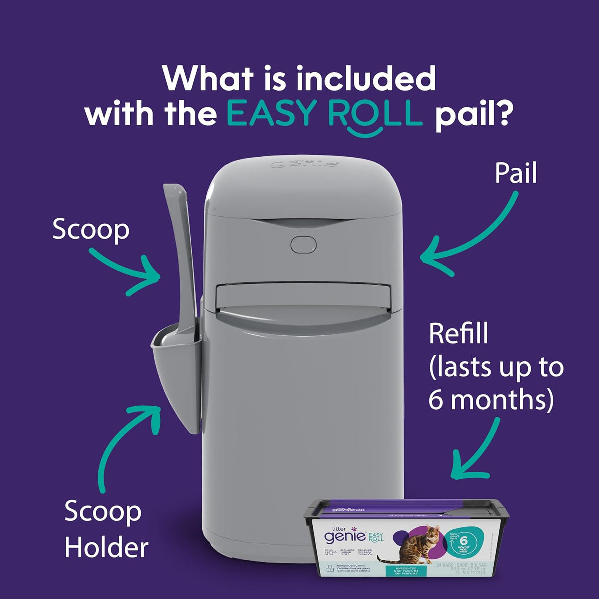 Litter Genie Easy Roll Pail with Easy Roll Refill - Grey - image 3