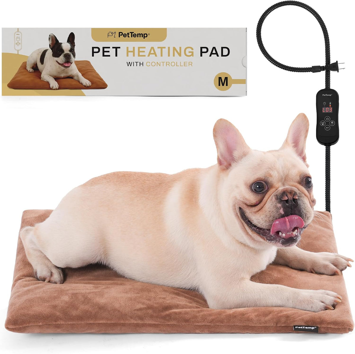 Cat Heating Pad, Heated Cat Bed, 5 Temps & Timer - Brown / M: 20" x 16"
