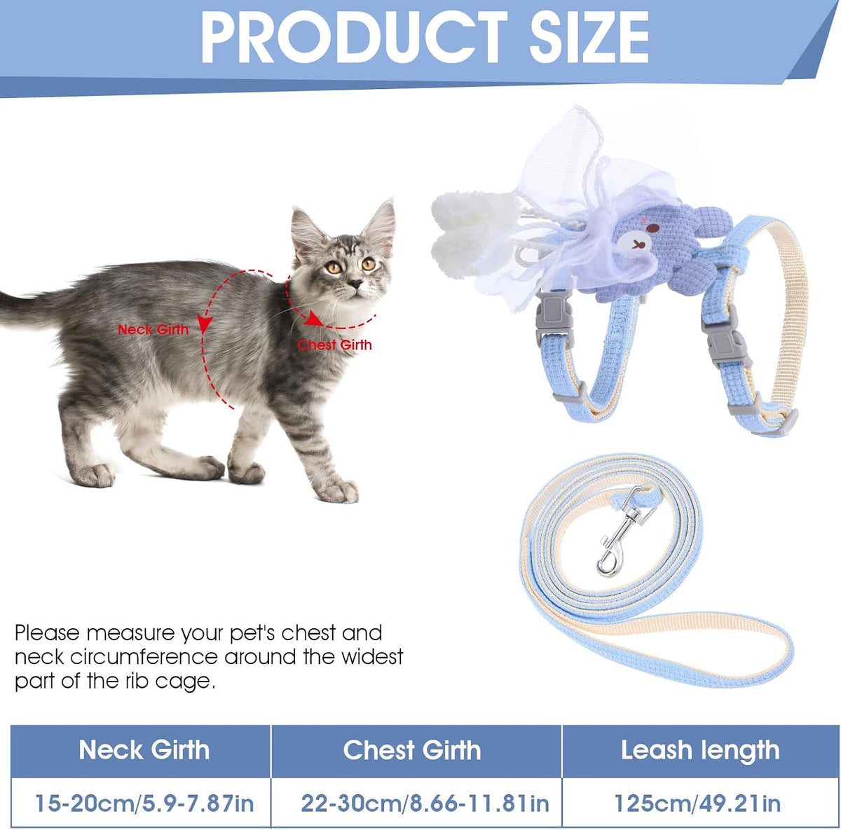 TIESOME Cat Harness and Leash Set - Ribbon Bear Blue - image 2