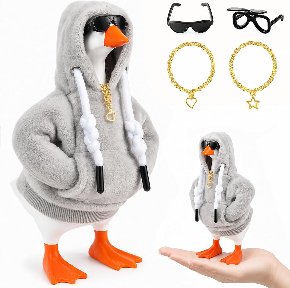 7inch Desk Goose Outfits, Mini Desktop Goose Clothes with Sunglasses & Necklaces, Brown Leopard - Grey / 7 Inch