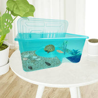 Fhiny Turtle Tank with Lid, Plastic Reptile Terrarium Turtle Breeding Box with Basking Platform Tortoise Aquarium for Crayfish Hermit Crabs Geckos Lizards Habitat Prevent Escaping (Medium)