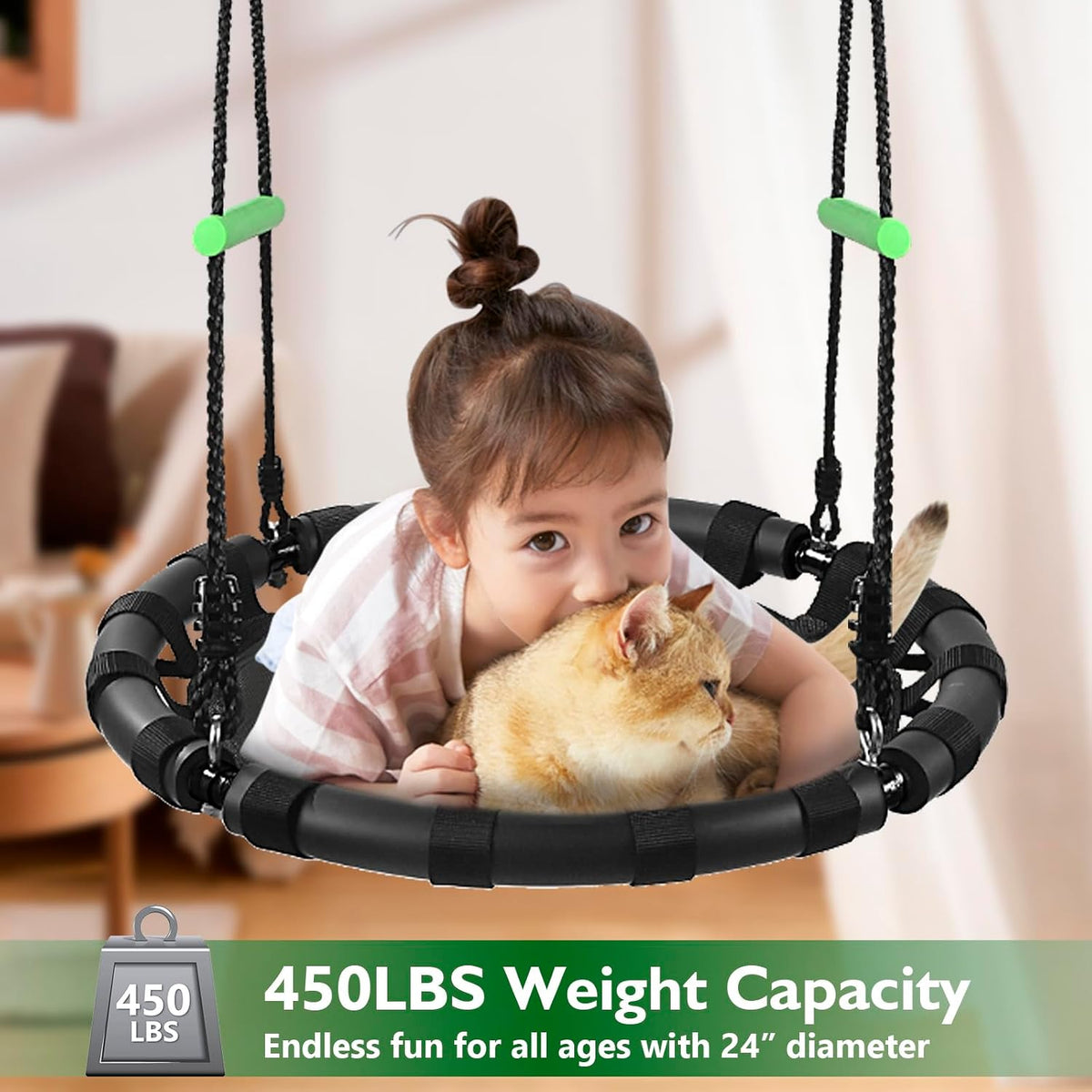 TBMLC 24 Inch Diameter Round Black Saucer Swing/Tree Swing Armrest - 24 inch diameter / Black - image 2