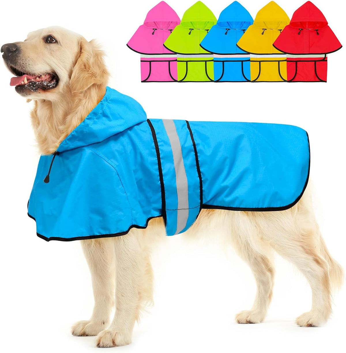 Waterproof Dog Raincoat - Reflective Dog Rain Jacket with Hood Lightweight Pet Rain Coat for Dogs - Blue / X-Large