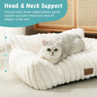 COZY KISS Cute Cat Couch, Fluffy Sofa Bed for Cats and Small Dogs, Premium Faux Rabbit Fur Cats - Cream / Small: 25.5'' x 17.5'' - image 3