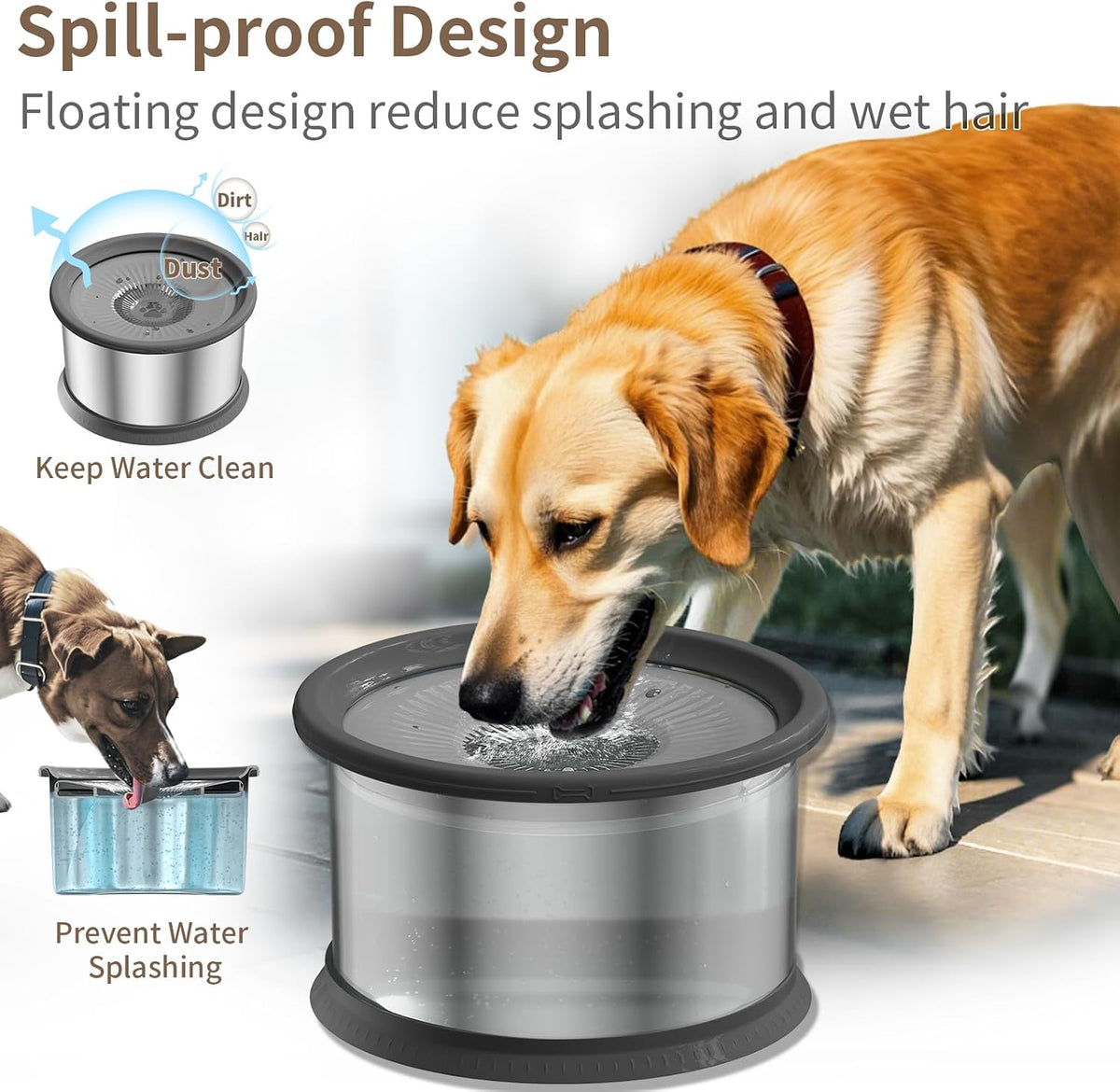6.5L Dog Water Bowl No Spill 1.6 Gallon Stainless Steel Water Bowl - 6.5L+2 Filters - image 3