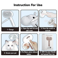 4 in 1 Cat Steam Brush: steam brush for cats, Grooming, Shedding, Mist Spray, Hair Removal Comb & Massager, USB Rechargeable Self Cleaning cat steam brushes for indoor cats - White