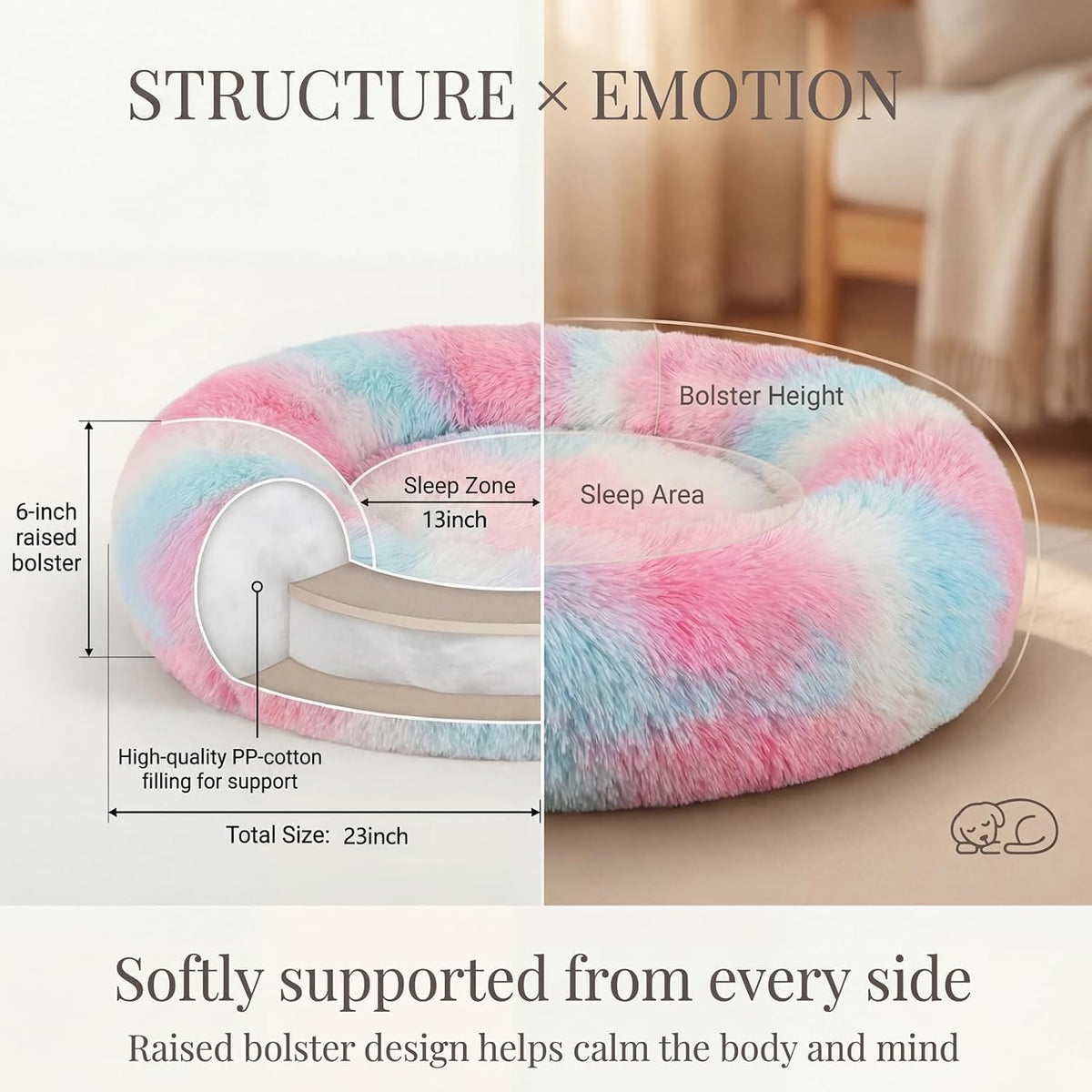 Small Calming Dogs Bed for Small Dogs Anti-Anxiety Machine Washable - Rainbow / 23 inches - image 4
