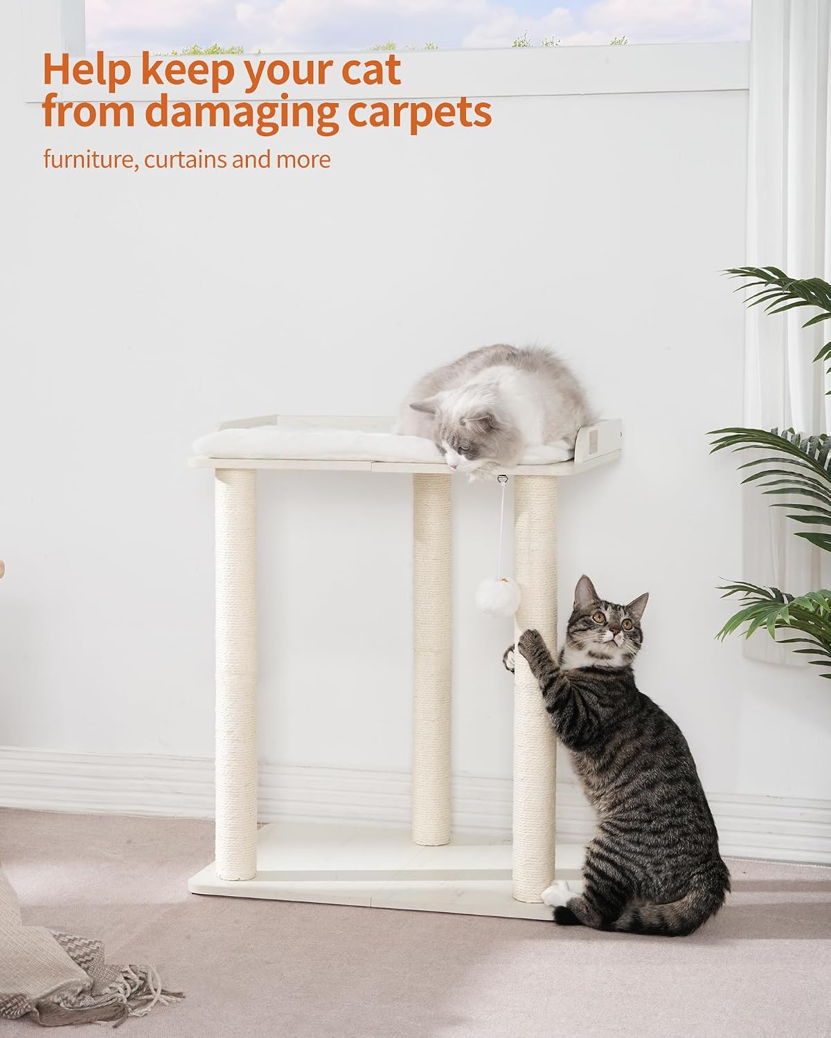 Modern Cat Tree for Large Cats, Full Sisal Cat Scratching Post – Essentials for Cats - White / 22"L x 15.7"W x 26.7"H - image 2
