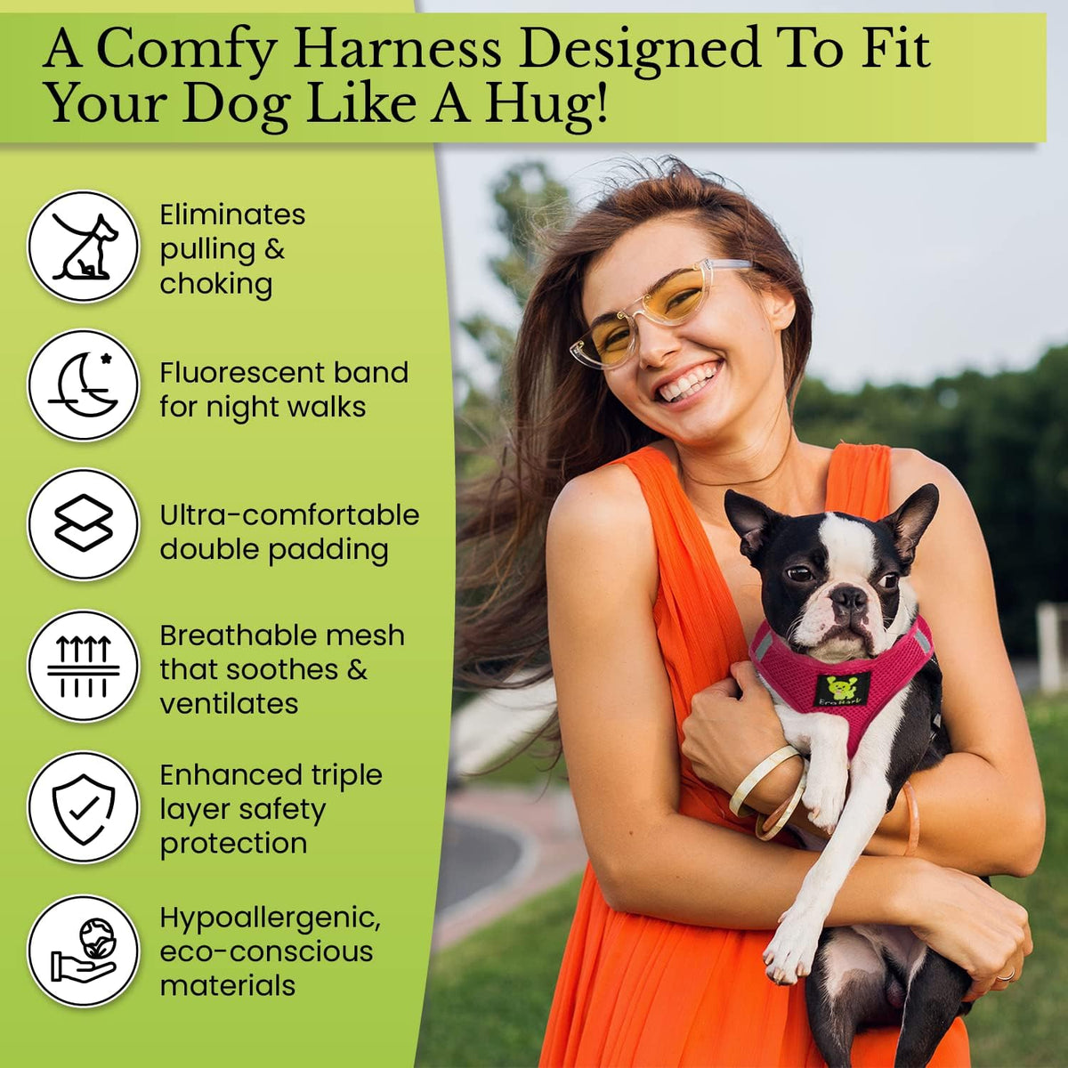 EcoBark XXS Dog Harness, Soft Step in Teacup Puppy Mesh Vest - Medium-11 to 17 lbs-Chest Up to 16 in (Pack of 1) / Pink - image 2