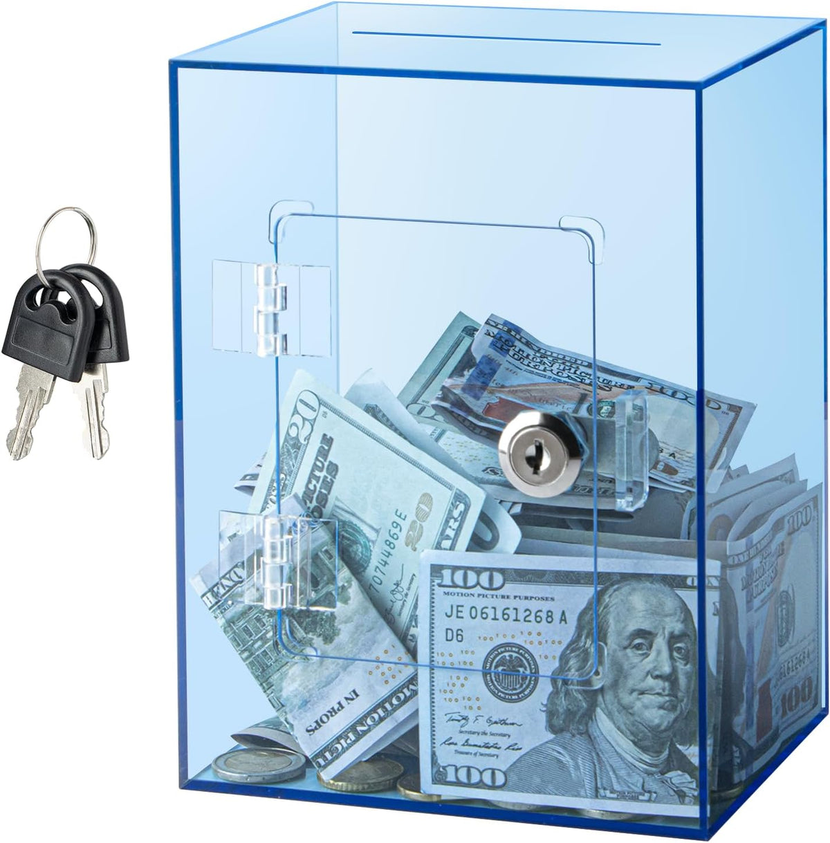Hicocool Clear Acrylic Piggy Bank with Lock & Key - Blue