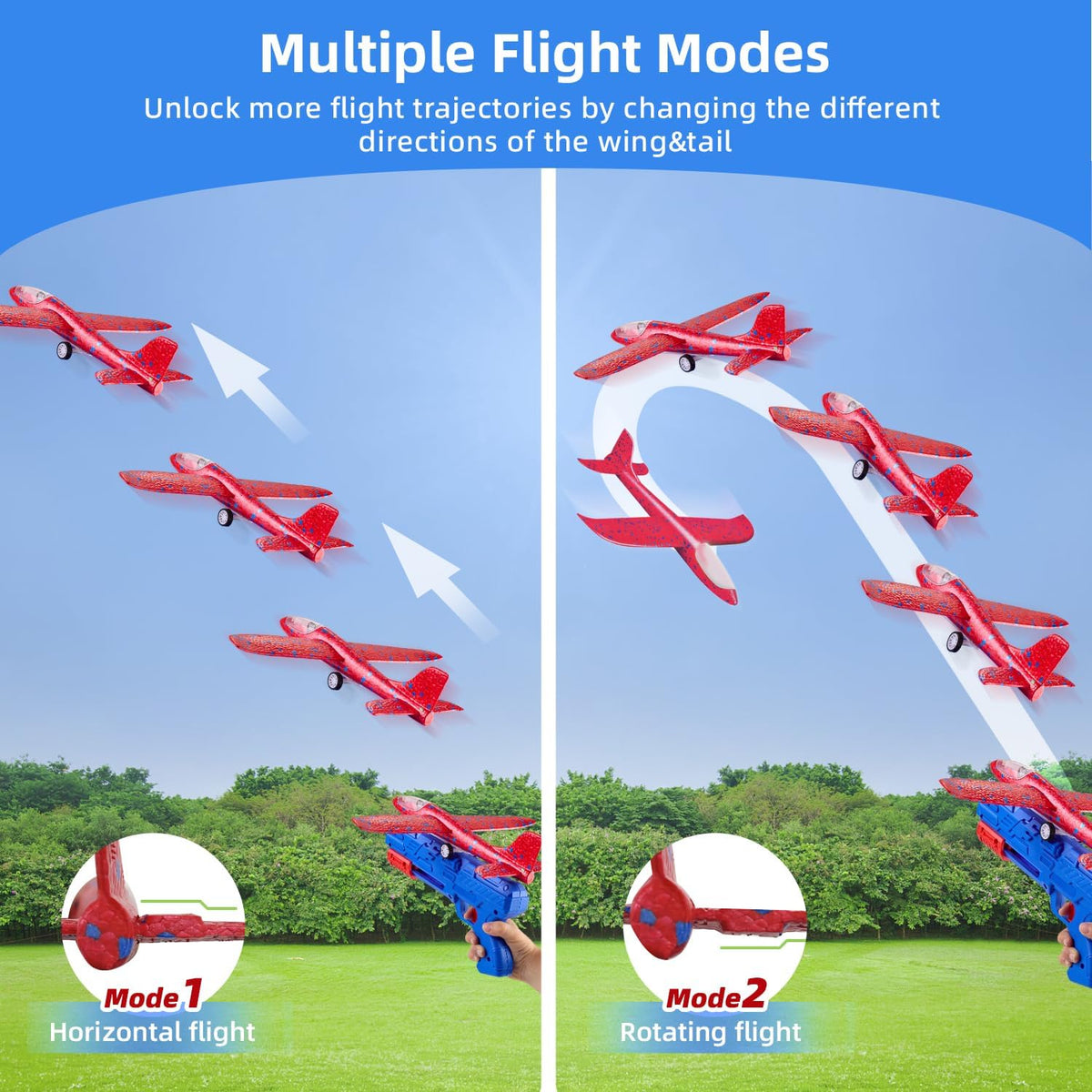Neoot toy airplane launcher with 3 LED foam gliders in green, red and blue - view 4