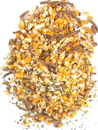 Pampered Chicken Mama Non-GMO Mealworm, Corn, Flax, & Herb Treat for Backyard Chickens, Healthy Layer Feed & Supplies for Pet Chickens Poultry Queen Treat for Hens (20 pounds)