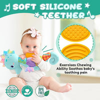 Baby Toys 0 to 12 Months, Musical Stuffed Animal Activity Soft Toys with Multi-Sensory Crinkle, Rattle and Textures, Infant Tummy Time Toys for Newborn Boys, Seahorse, Blue