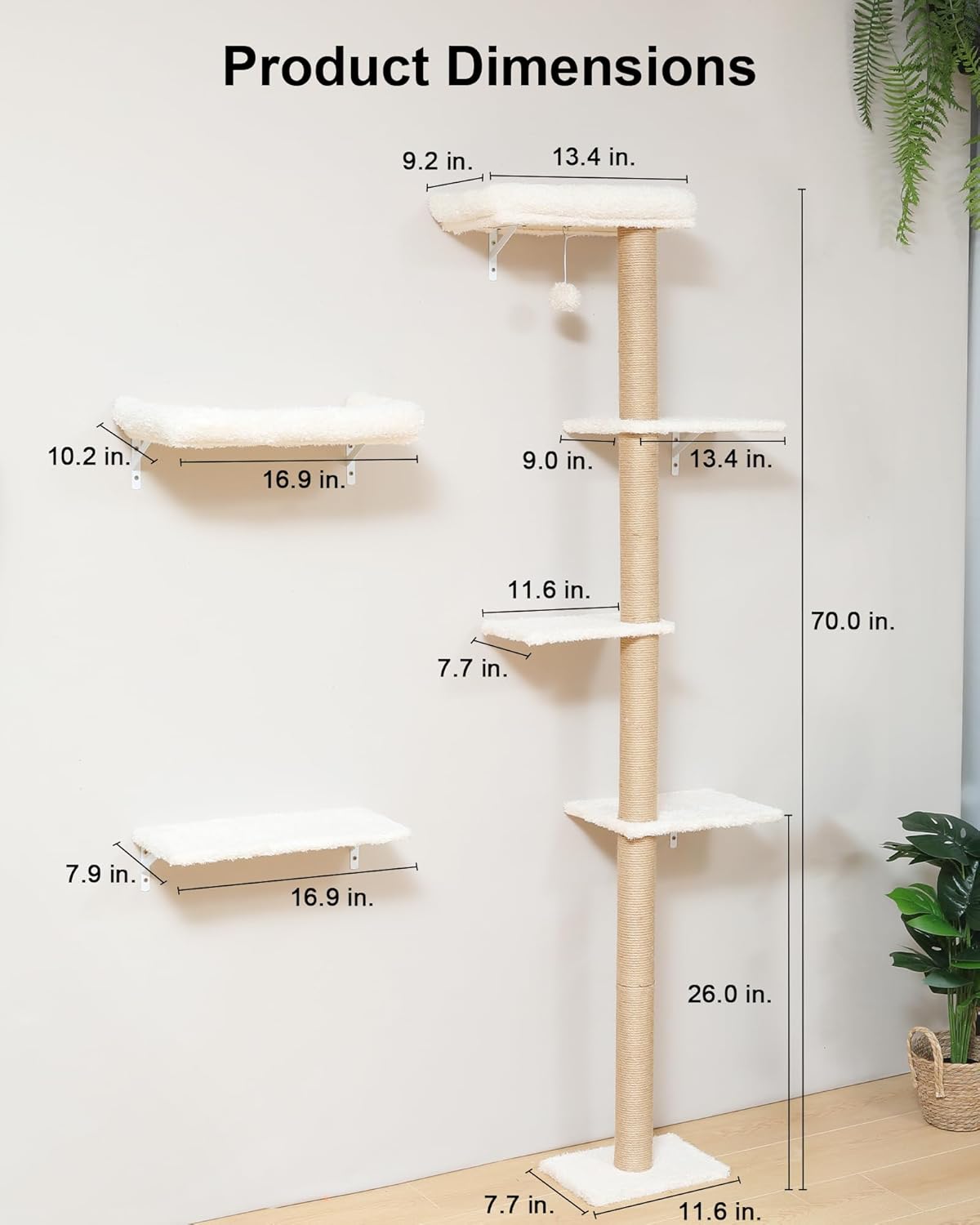 FUKUMARU Cat Wall Shelves Set - Beige - image 4