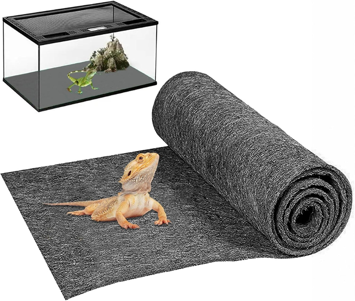 47" x 24" Large Reptile Carpet Terrarium Liner Bedding Reptile - Grey