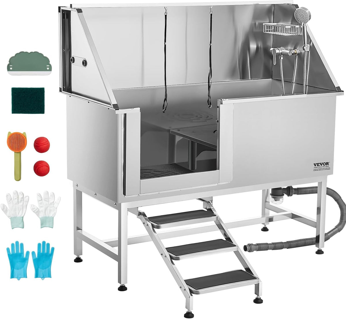 VEVOR Professional Dog Washing Station, Showerhead, Storage Rack - 62 inch