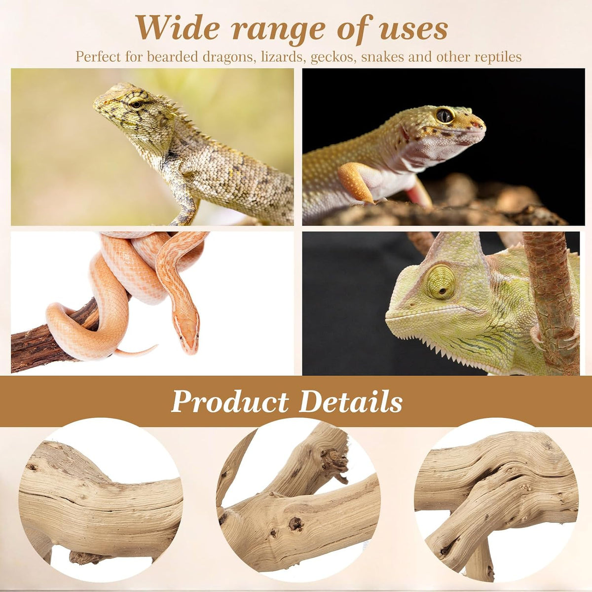 Janinka 14-17" Large Reptile Driftwood Branch for Bearded Dragon Gecko - 6-8" - image 4