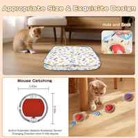Rocfish Interactive Cat Toys Ball - Automatic Fast Rolling Ball in Play Mat, Hide and Seek Mouse Catching Game, Low-Noise Cat Enrichment Toys in Pouch for Indoor Bored Cats (Red Toy & Square Mat)