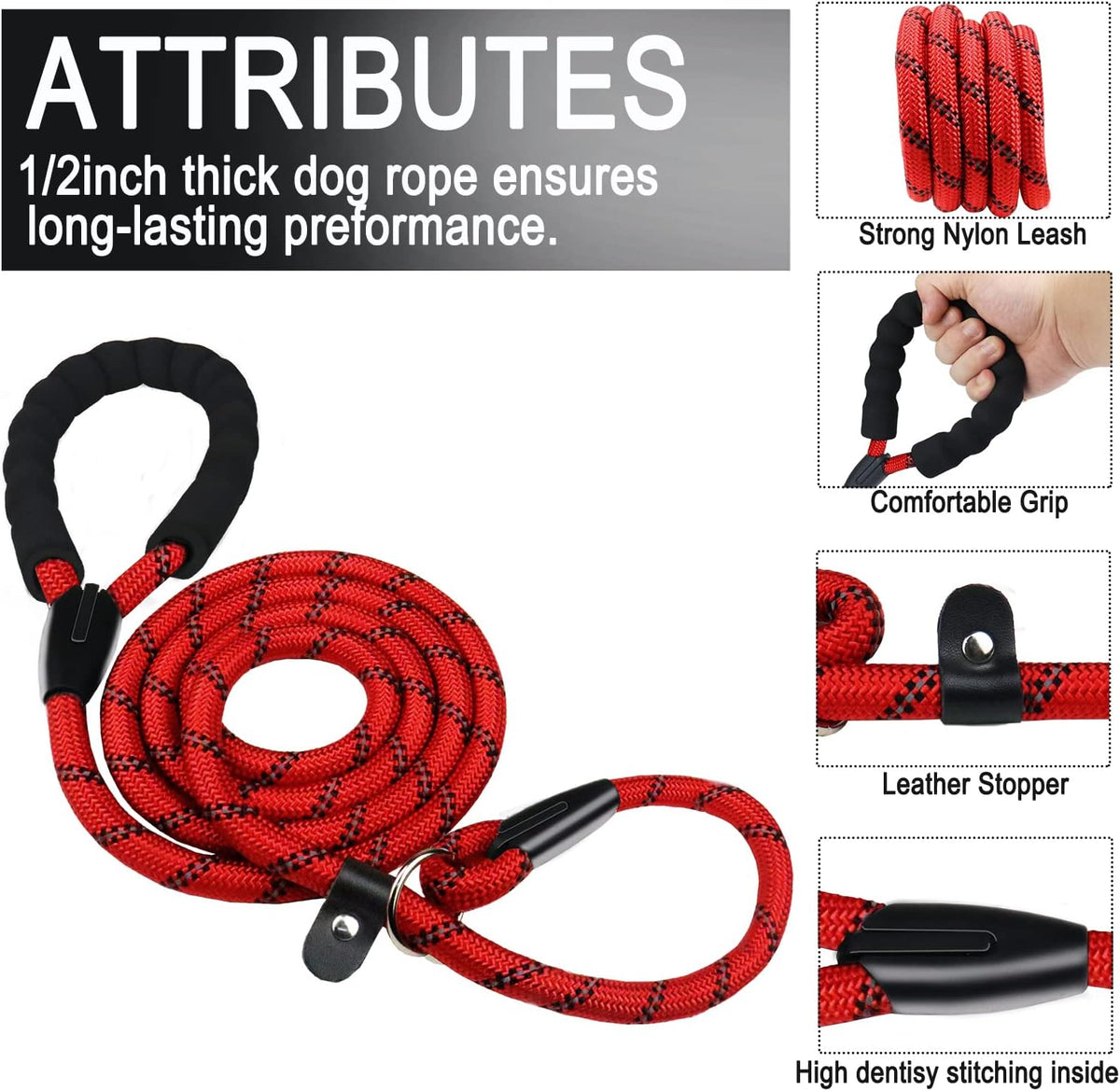 Dog Leash, 6 FT Heavy Duty Dog Leashes with Comfortable Padded Handle,Black – Essentials for Dogs - Red / 5 Feet x 1/2 Inch - image 2