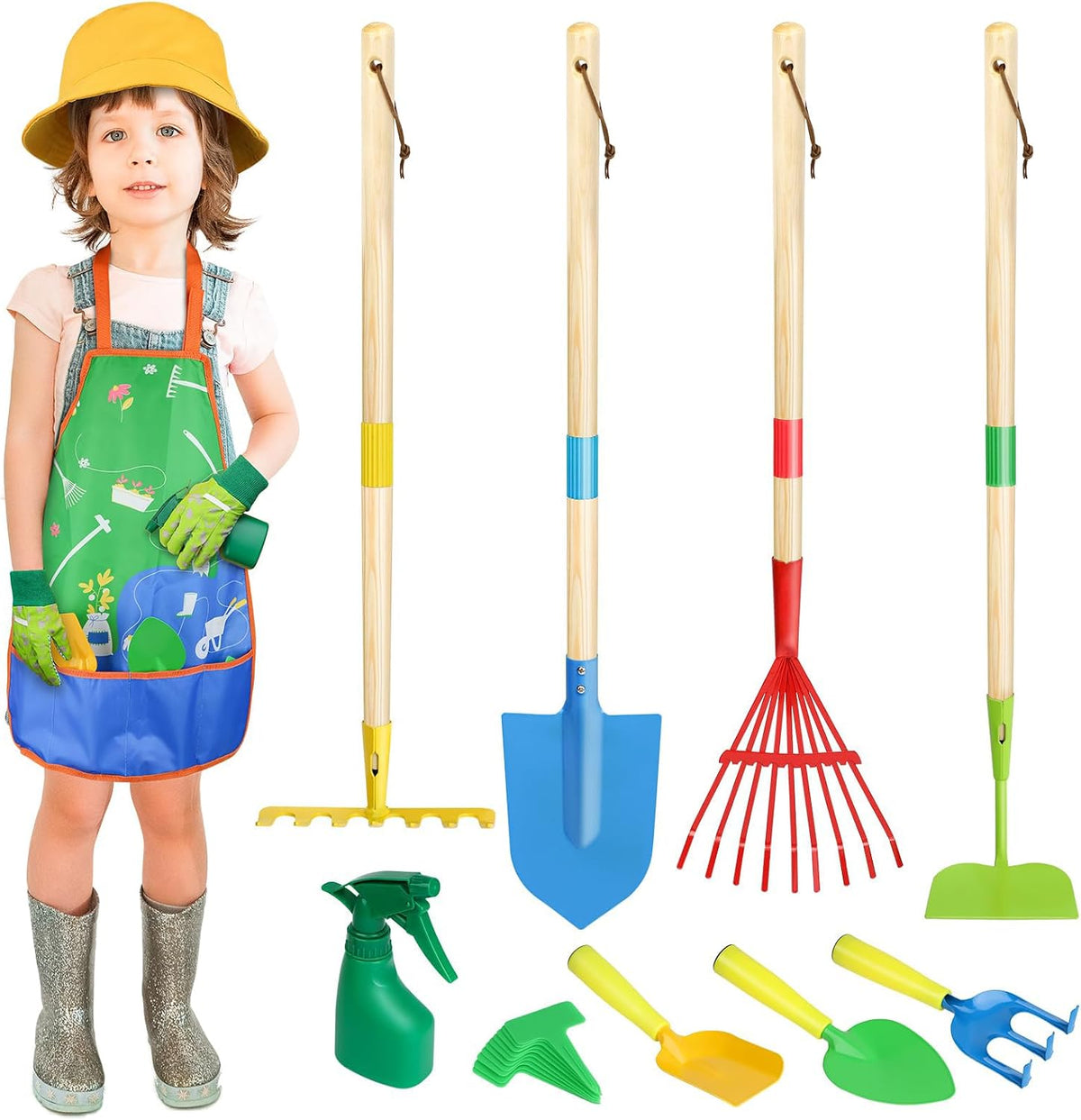 Magic4U 22 piece kids gardening tools set with shovel, rake, gloves and apron