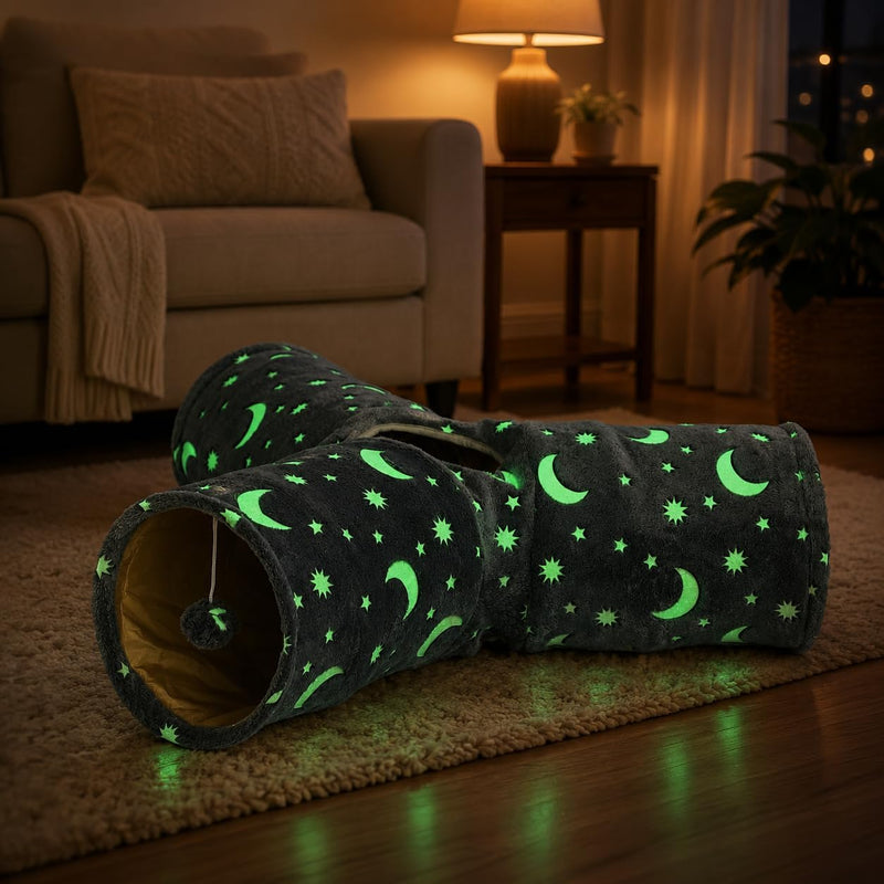 Cat Tunnel Tube with Plush Ball Toys Collapsible Self-Luminous - 3 Way