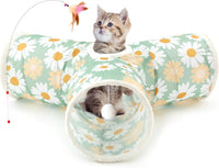 Tempcore Cat Tunnel, 3-Way Collapsible Toy for Indoor Cats - Daisy Green Printed / Small