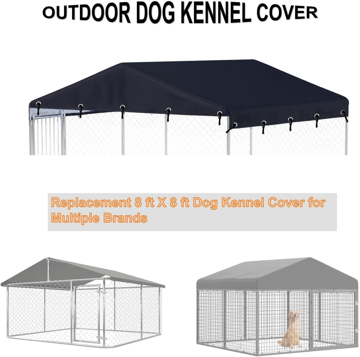 Outdoor Dog Kennel Cover 10'W x 10'L Replacement Covers - Black / 8'W x 8'L x 1.6'H - image 4