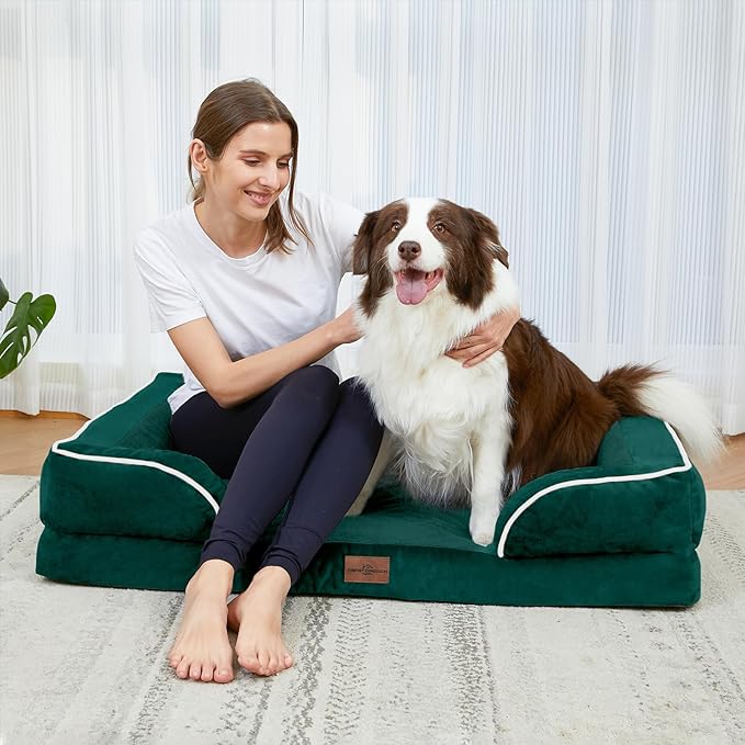 Comfort Expression Large Dog Beds Waterproof Orthopedic Foam Dog Sofa Beds Comfy Pet Bed with Washable Removable Cover & Non-Slip Bottom(Large,Emerald)