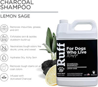 Ruff by Lillian Ruff Activated Charcoal Pet Shampoo – Lemon Sage – Deep Cleanser, Deodorizer & Stain Remover – Hydrates Dry Itchy Skin – Puppy & Dog Safe – USA Made (Gallon)