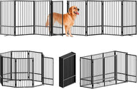 Full Metal Freestanding Dog Gate with Door, 36''Height Foldable Pet Dog Fence for Indoor & Outdoor, 8 Panels Extra Wide Free Standing TallDog Gates for Doorways,House,Stairs,Porch,Deck,Yard