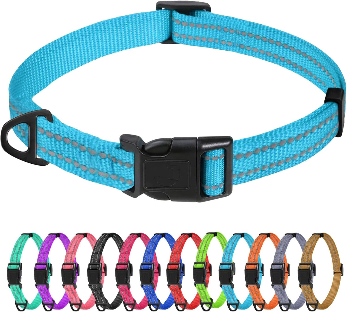 Small Dog Collar, Reflective Puppy Collar, 3/8" Width - Sky Blue / XS+: 5/8"x(8-12")