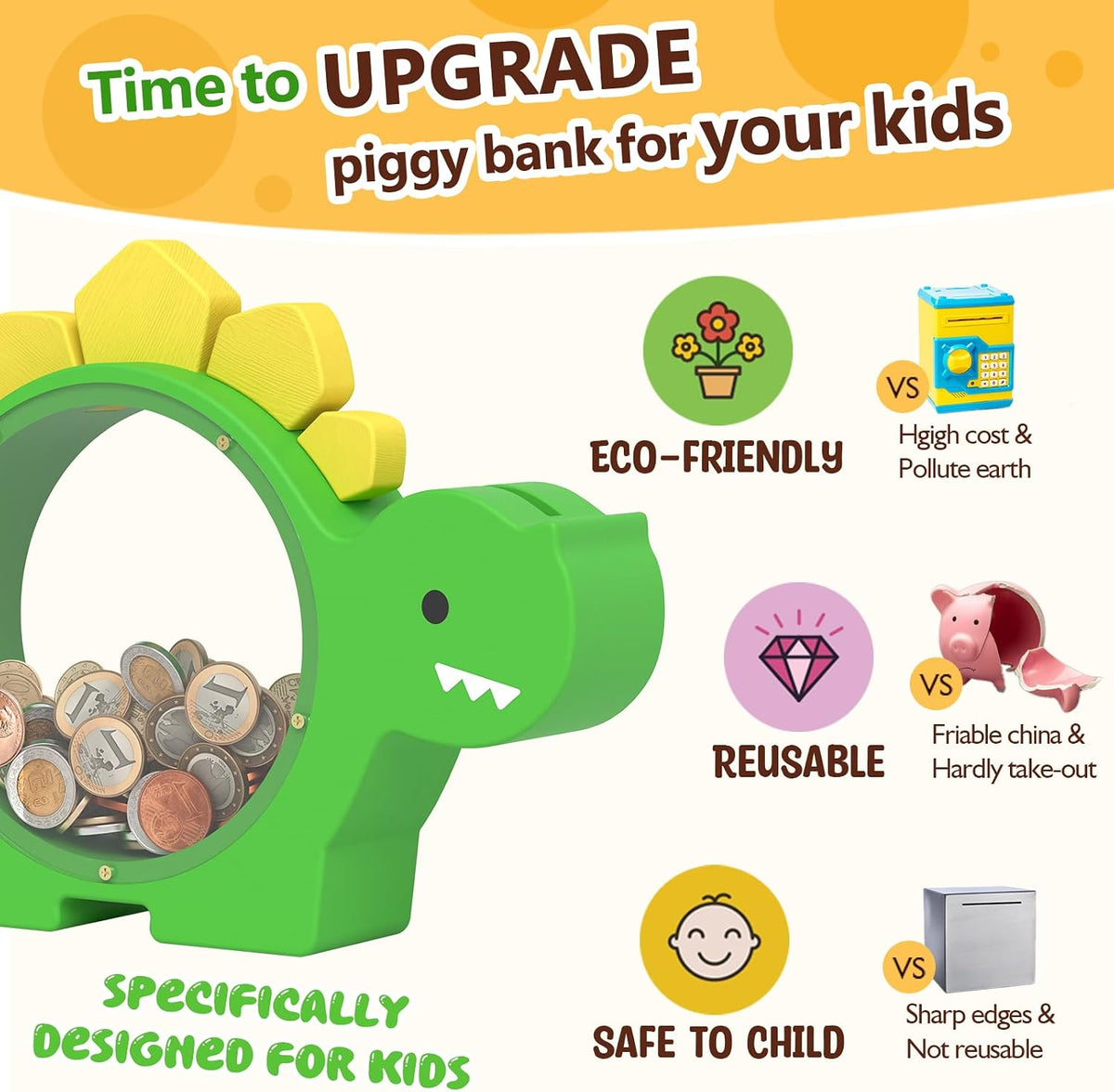 Summidate Wooden Dinosaur Piggy Bank - Green / Standard - image 3
