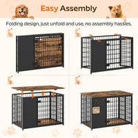 YATINEY Foldable Dog Crate Furniture, Dog Crate with DIY Frame - 37.4"L x 23.6"W x 26.0"H / Rustic Brown + Black - image 2