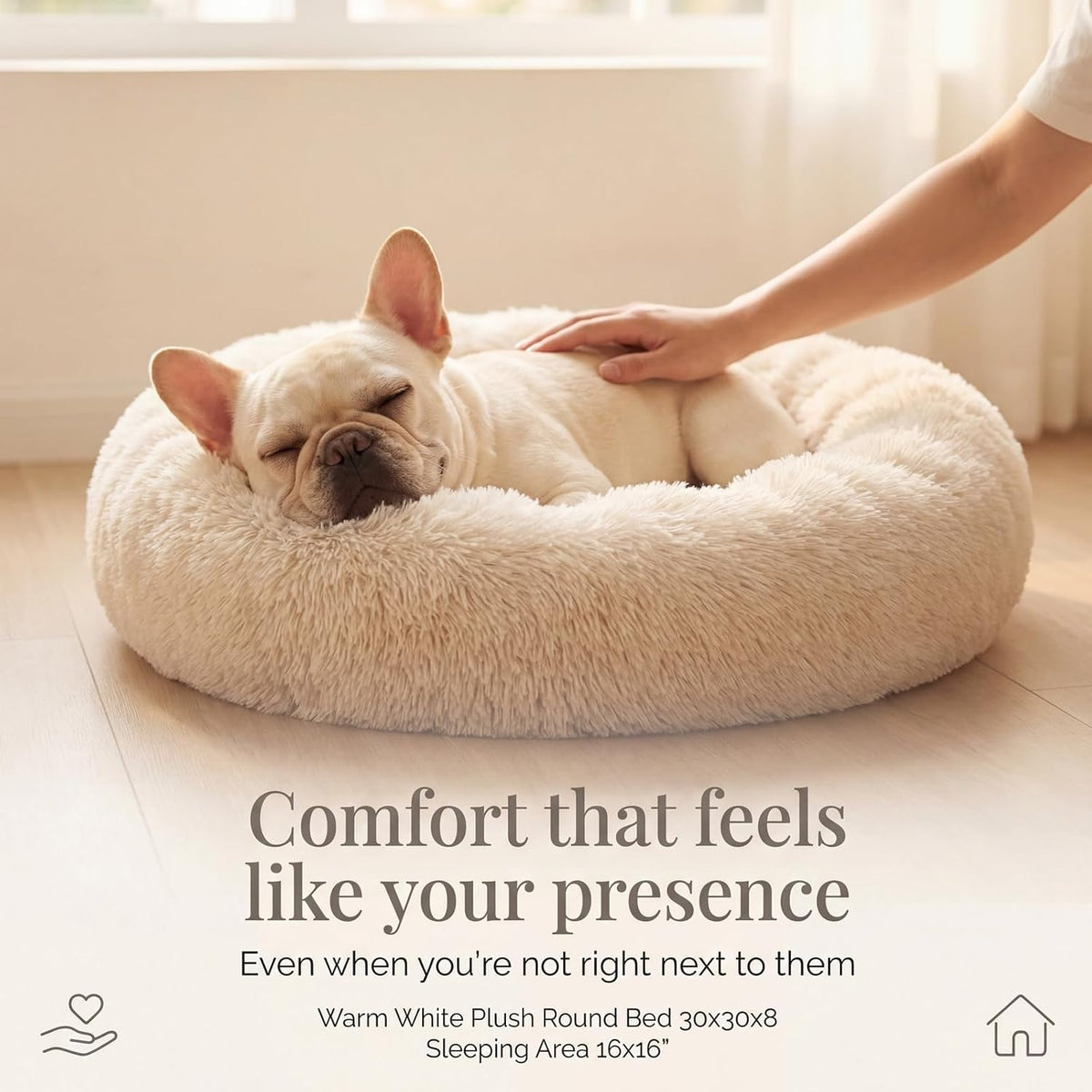 Small Calming Dogs Bed for Small Dogs Anti-Anxiety Machine Washable - Beige / 28 inches - image 2