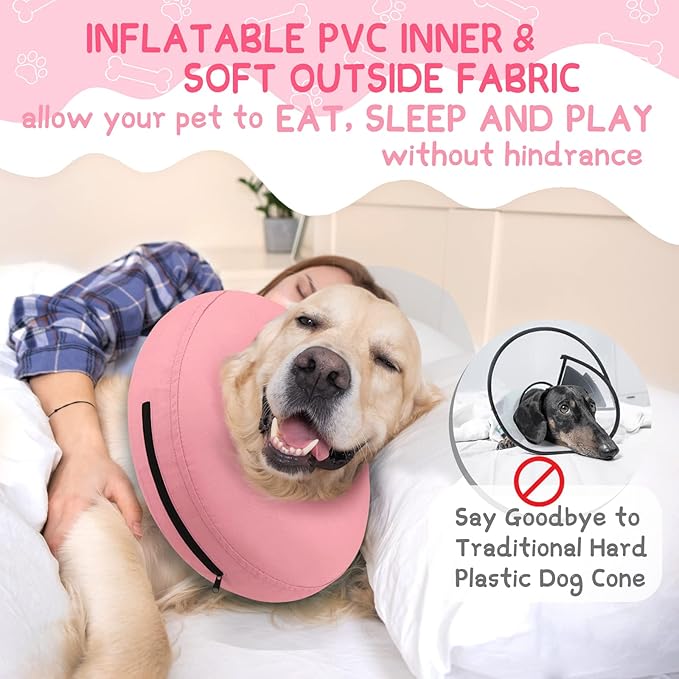Supet Inflatable Dog Cone Collar Alternative After Surgery, Doggie Neck Donut Collar Recovery ECollar for Post Surgery, Soft Dog Cone for Small Medium Puppies Cats