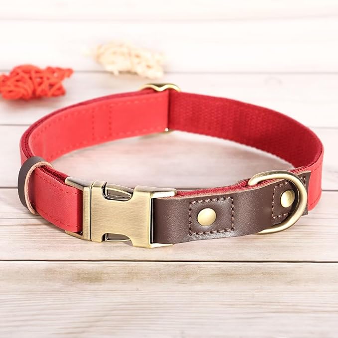 Didog Soft PU Leather Dog Collars for Small Dogs,Classic Adjustable Dog Collars with Quick Release Metal Buckle,Easy Clean and Comfortable with Nylon Lining,Red,S Neck 10-15"