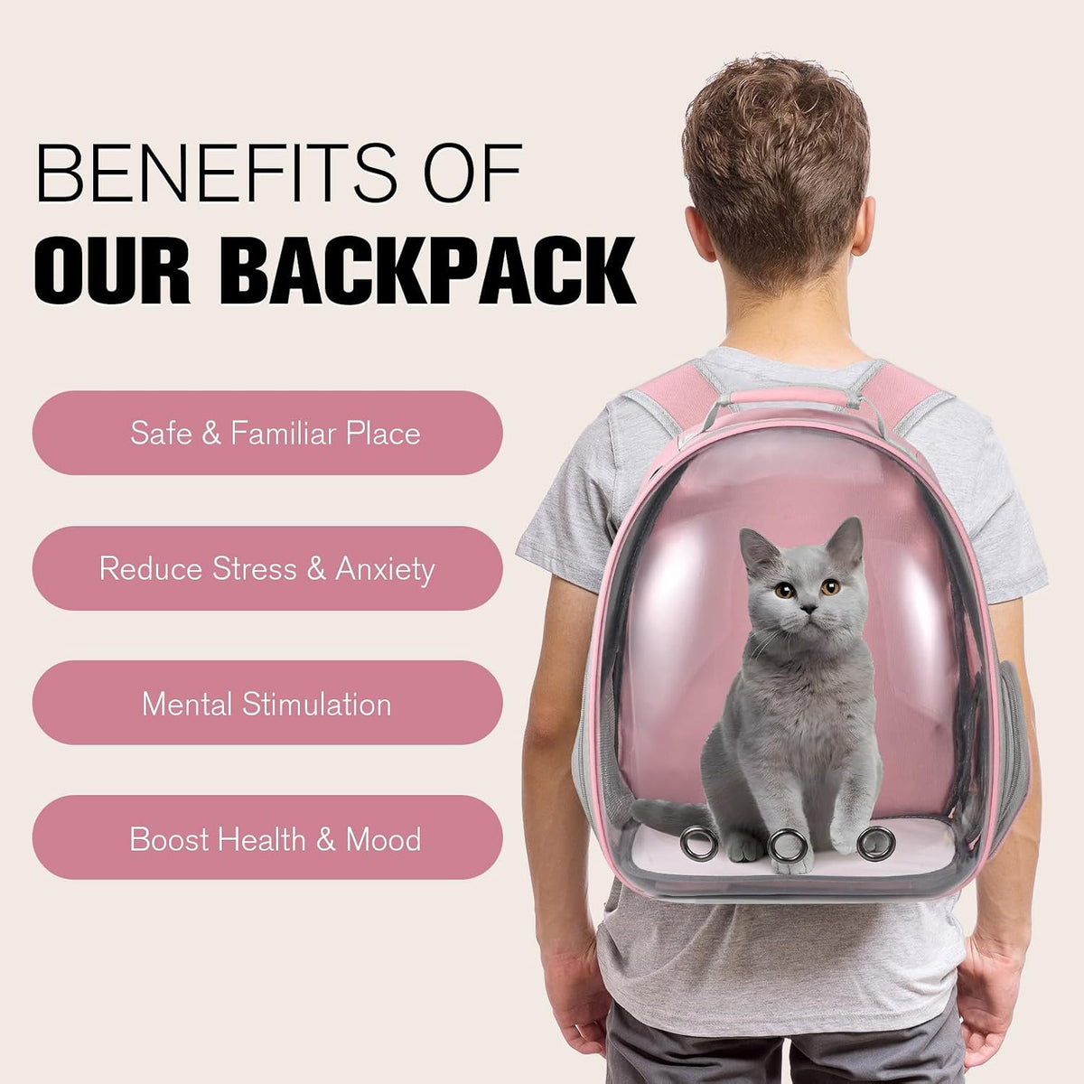 Cat Carrier Backpack, Pet Carrier Backpack Front Pack for Small Medium Cat Puppy Dog Carrier - Pink - image 3