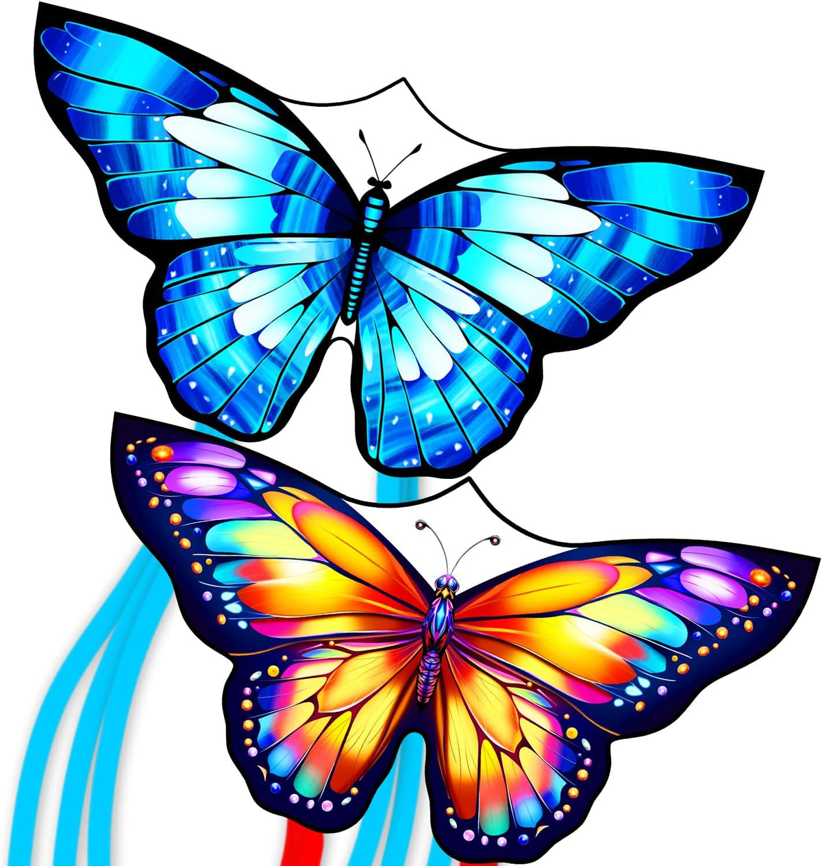Xida Butterfly Kites for Kids and Adults Easy to Fly - 2 Pack (Rainbow+Blue)
