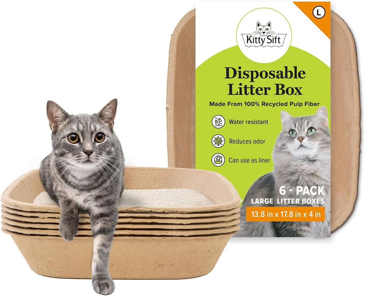 Kitty Sift Disposable Cat Litter Box Large - Litter Box Only / Large (6-Piece Set)