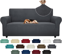 Super Stretch Couch Cover Universal Sofa Covers with Elastic Bottom - Dark Grey / Large (72"-92")