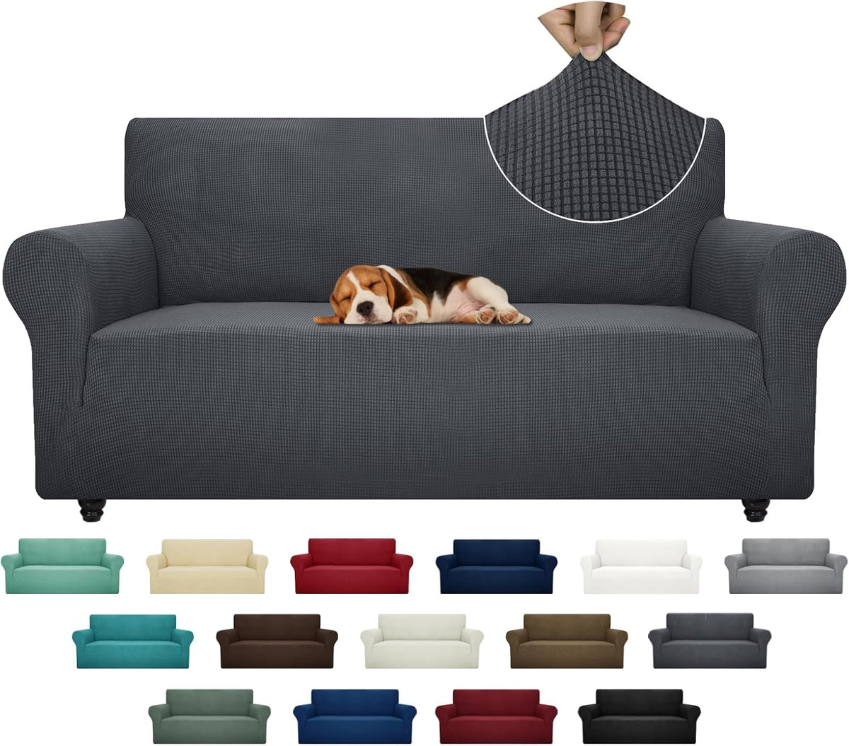 Super Stretch Couch Cover Universal Sofa Covers with Elastic Bottom - Dark Grey / Large (72"-92")